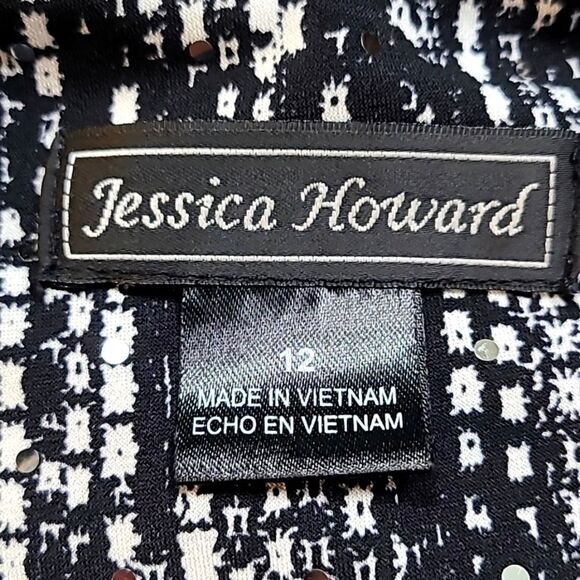 Jessica Howard Black & White Sequin Jacket w/Black Tank Matching Belt Set, Sz 12 - Picture 9 of 10